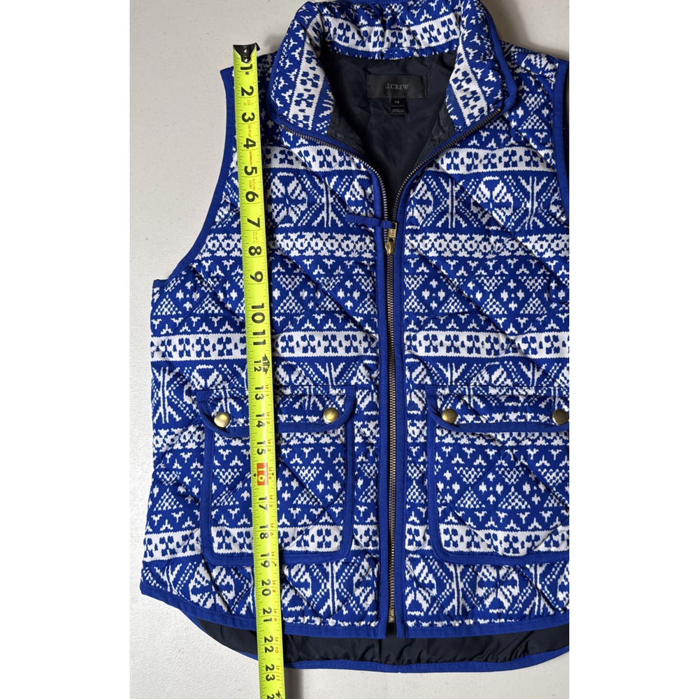 Women's J. Crew Blue Fair Isle Down Puffer Vest Size Small PETITE Winter Holiday - Picture 7 of 9